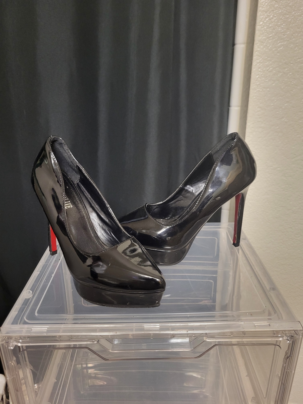 Black Patent Platform High Heels with Red Soles